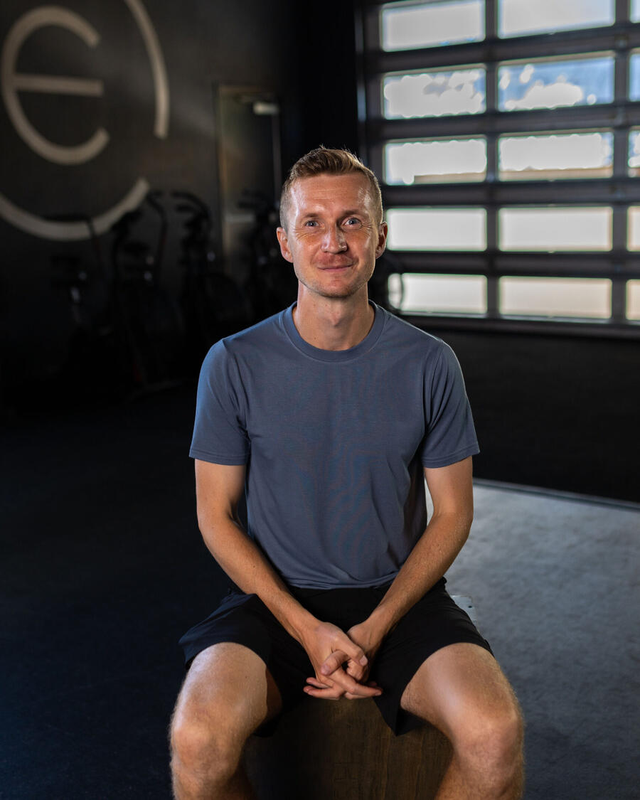 Robbie Crawford seated in a training facility